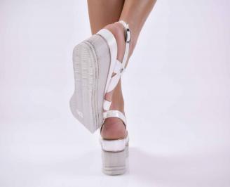 Дамски сандали на платформа естественна кожа бели EOBUVKIBG 3