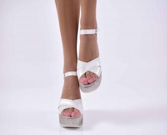 Дамски сандали на платформа естественна кожа ортопедична стелка естествен хастар  бели EOBUVKIBG