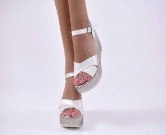 Дамски сандали на платформа естественна кожа ортопедична стелка естествен хастар  бели EOBUVKIBG