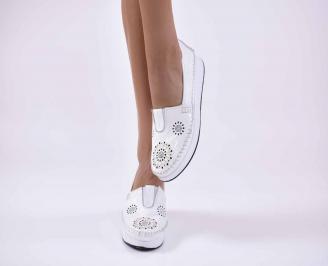 Дамски обувки равни естествена кожа бели
