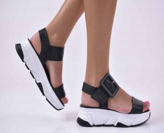 Дамски сандали естествена кожа  ортопедична стелка естествен хастар черни EOBUVKIBG