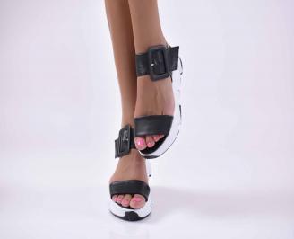 Дамски сандали естествена кожа  ортопедична стелка естествен хастар черни EOBUVKIBG