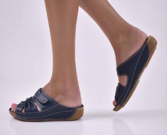 Дамски равни сандали естествена кожа сини EOBUVKIBG