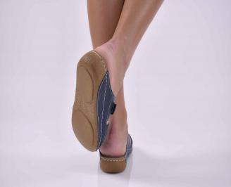 Дамски равни сандали естествена кожа сини EOBUVKIBG 3