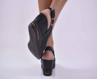 Дамски сандали на платформа естественна кожа черни EOBUVKIBG 3