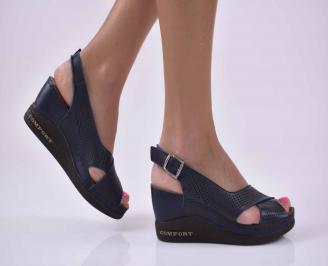 Дамски сандали на платформа естественна кожа сини EOBUVKIBG