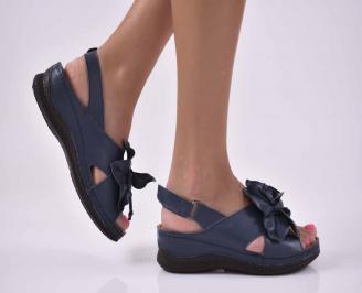 Дамски сандали естествена кожа с ортопедична стелка сини EOBUVKIBG