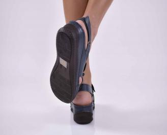 Дамски сандали естествена кожа с ортопедична стелка сини EOBUVKIBG