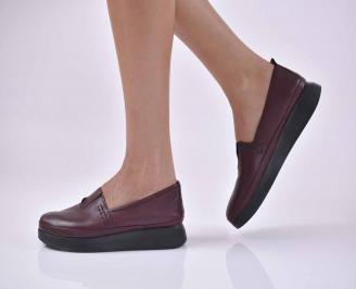 Дамски равни обувки естествена кожа бордо EOBUVKIBG