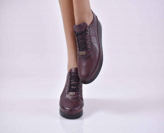 Дамски равни обувки естествена кожа бордо EOBUVKIBG