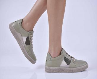 Дамски равни обувки естествена кожа зелен EOBUVKIBG