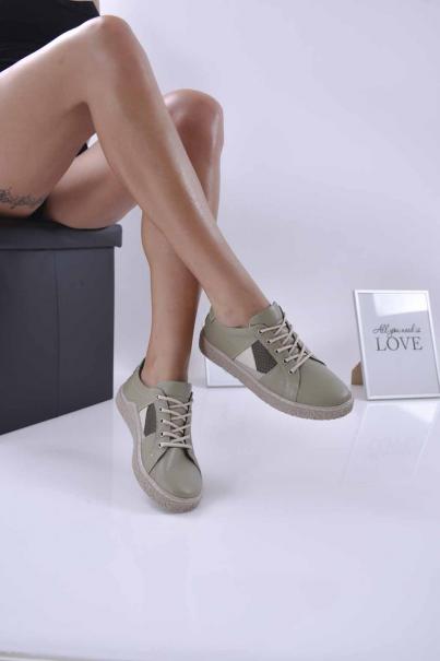 Дамски равни обувки естествена кожа зелен EOBUVKIBG