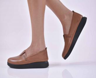 Дамски равни обувки естествена кожа кафяви EOBUVKIBG