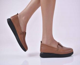 Дамски равни обувки естествена кожа кафяви EOBUVKIBG
