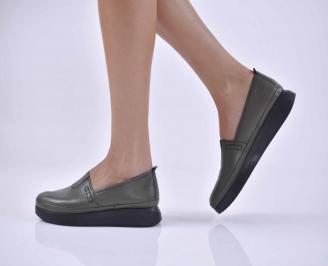 Дамски обувки равни естествена кожа зелени  EOBUVKIBG