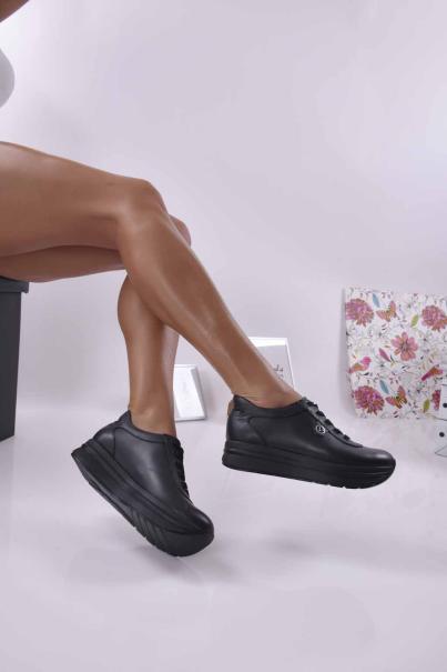 Дамски сникърси естествена кожа черни  EOBUVKIBG