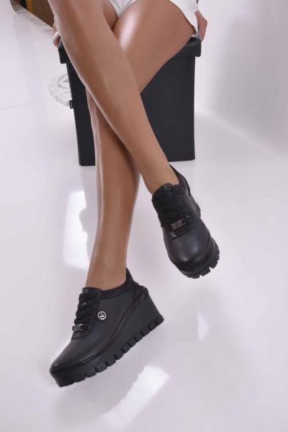 Дамски обувки на платформа  естествена кожа  черни EOBUVKIBG