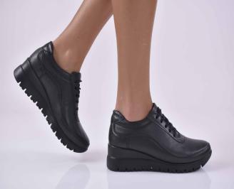 Дамски обувки на платформа естествена кожа черни  EOBUVKIBG