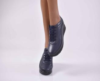 Дамски обувки на платформа естествена кожа сини  EOBUVKIBG
