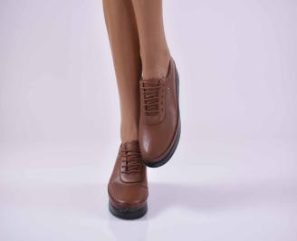 Дамски равни обувки естествена кожа кафяви  EOBUVKIBG