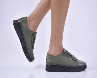 Дамски равни обувки естествена кожа зелени  EOBUVKIBG