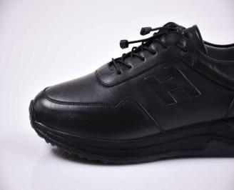 Мъжки спортно елегантна обувка естествена кожа черна EOBUVKIBG