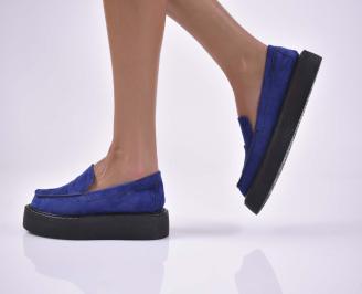 Дамски  равни обувки   велур сини  EOBUVKIBG