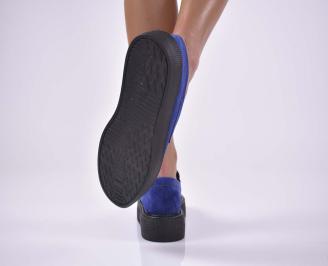 Дамски  равни обувки   велур сини  EOBUVKIBG