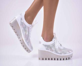 Дамски обувки на платформа естествена кожа бели   EOBUVKIBG