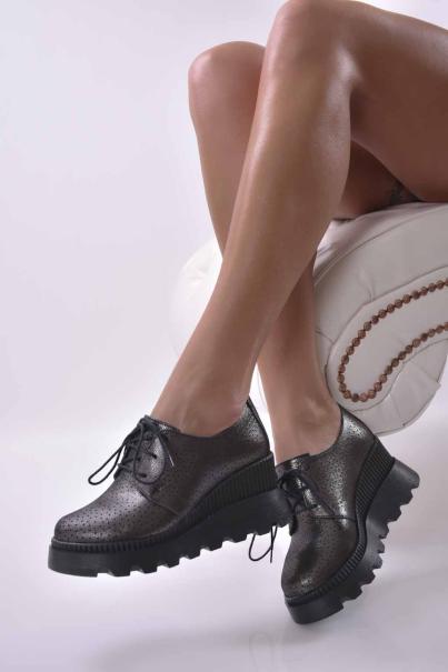 Дамски обувки на платформа естествена кожа сиви EOBUVKIBG