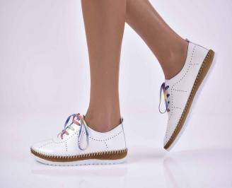 Дамски равни обувки естествена кожа бели  EOBUVKIBG