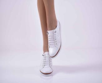 Дамски равни обувки естествена кожа бели  EOBUVKIBG