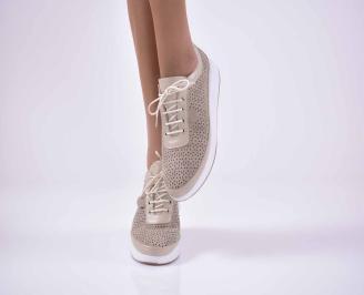 Дамски спортни обувки естествена кожа бежови EOBUVKIBG