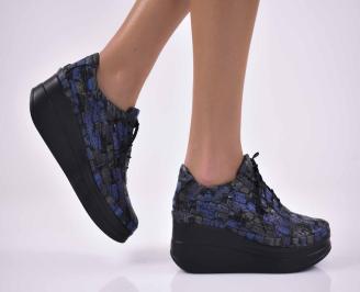 Дамски обувки на платформа естествена кожа сини EOBUVKIBG