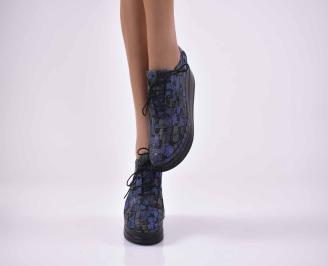 Дамски обувки на платформа естествена кожа сини EOBUVKIBG