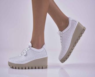 Дамски обувки на платформа естествена кожа бели EOBUVKIBG
