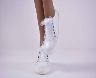 Дамски равни  обувки  естествена кожа бели EOBUVKIBG