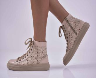 Дамски равни обувки естествена кожа бежови EOBUVKIBG 3