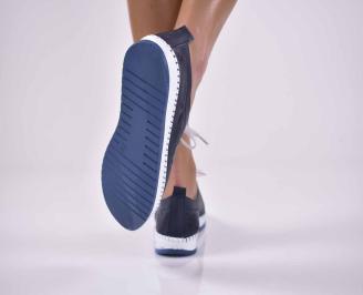 Дамски равни обувки естествена кожа сини EOBUVKIBG