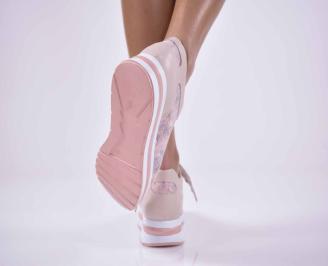 Дамски спортни обувки естествена кожа пудра EOBUVKIBG