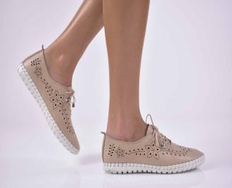 Дамски равни обувки естествена кожа бежови EOBUVKIBG
