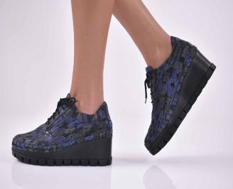 Дамски обувки на платформа  естествена кожа  сини EOBUVKIBG