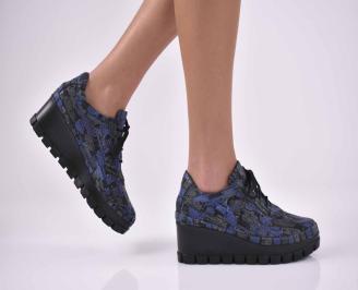 Дамски обувки на платформа  естествена кожа с ортопедична стелка  сини EOBUVKIBG
