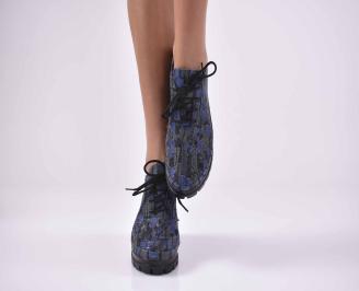 Дамски обувки на платформа  естествена кожа с ортопедична стелка  сини EOBUVKIBG