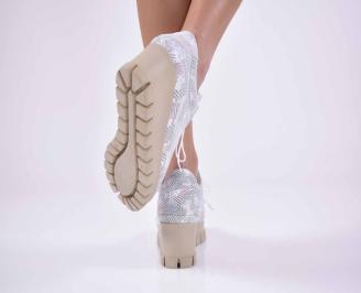 Дамски обувки естествена кожа сребристи  EOBUVKIBG