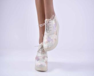 Дамски обувки на платформа  естествена кожа  с ортопедична стелка бежови  EOBUVKIBG