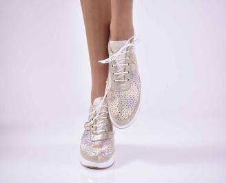 Дамски спортни обувки естествена кожа  с ортопедична стелка бежови EOBUVKIBG
