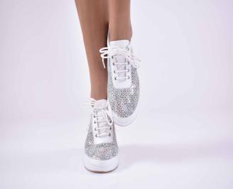Дамски спортни обувки естествена кожа с ортопедична стелка  бели EOBUVKIBG