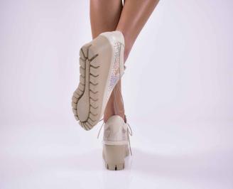 Дамски обувки на платформа  естествена кожа с ортопедична стелка  бежови  EOBUVKIBG