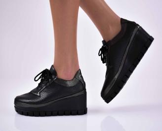 Дамски обувки на платформа  естествена кожа с ортопедична стелка  черни  EOBUVKIBG